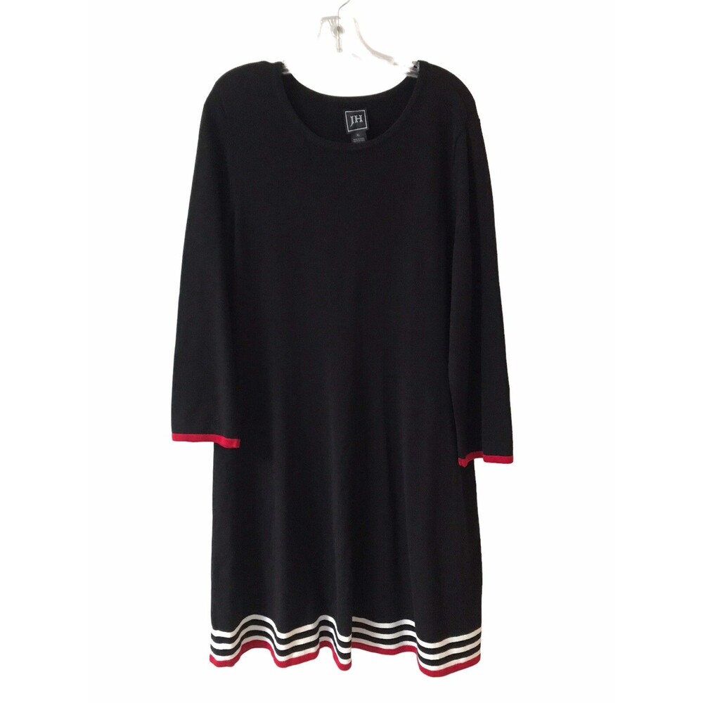 Jessica Howard JH Women's Plus Size XL Sweater Dress Black Red White Long Sleeve